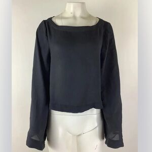 Free People Sz M Cropped Bell Sleeve Star Aligned Top Black Polyester Pullon